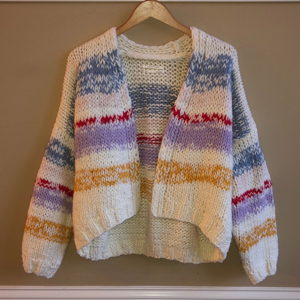 Anthropologie Grazia Striped Oversized Open Knit Cardigan, Size XS/S.